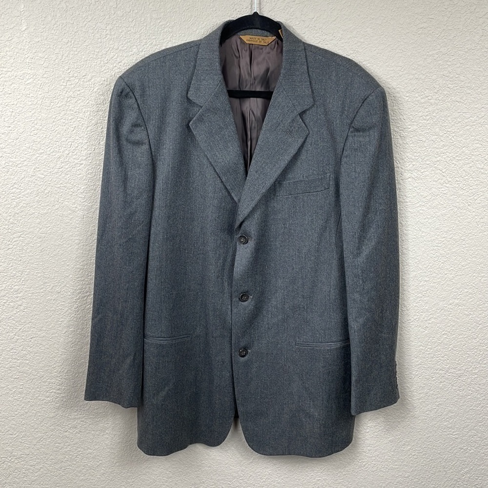 Donna Karan New York Wool Stretch Blazer Jacket Heathered Gray 3 Button Sz 42
